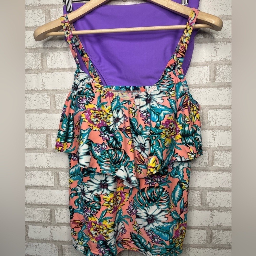 Women's Tankini Swimsuit Two piece Ruffle floral bathing suit SZ 1X